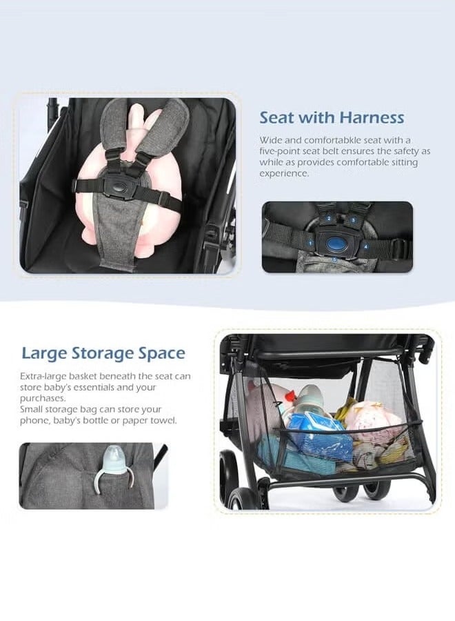 Riolio Two-Way Baby Stroller | Excellent Shock Absorber | Front and Parent Facing | Large Canopy and Seat | 5-Point Harness | Cup Holder | Large Basket | Quick Folding | 0-36 Months |Grey - Image 4