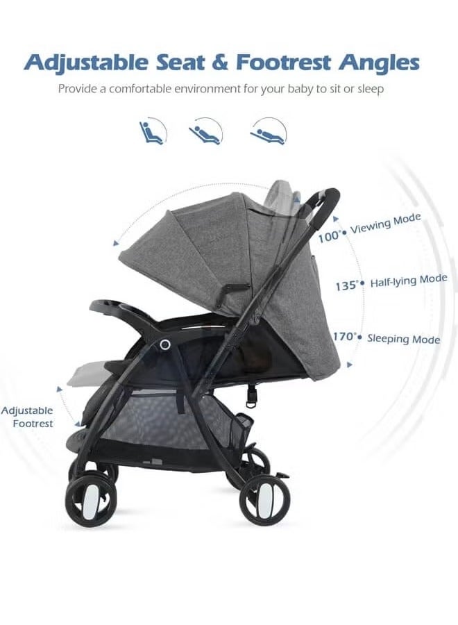 Riolio Two-Way Baby Stroller | Excellent Shock Absorber | Front and Parent Facing | Large Canopy and Seat | 5-Point Harness | Cup Holder | Large Basket | Quick Folding | 0-36 Months |Grey - Image 5