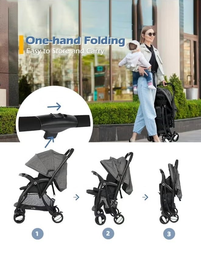Riolio Two-Way Baby Stroller | Excellent Shock Absorber | Front and Parent Facing | Large Canopy and Seat | 5-Point Harness | Cup Holder | Large Basket | Quick Folding | 0-36 Months |Grey - Image 3