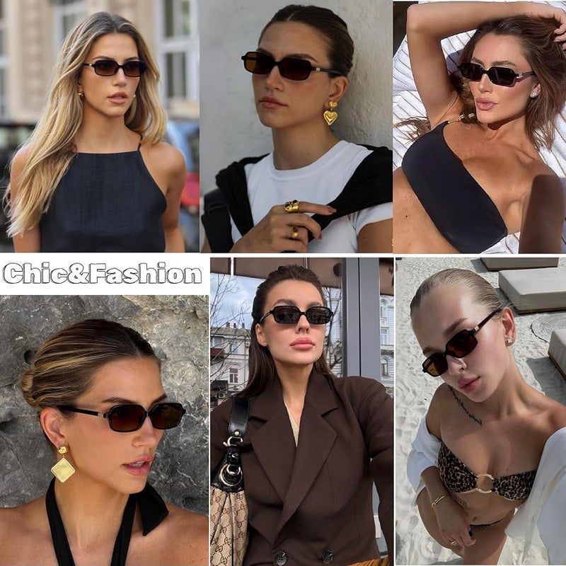hnbliv Rectangle Trendy Small Sunglasses for Women Retro Sun Glasses with Thin Narrow Frame, 90s Y2K Fashion Essential - Image 2