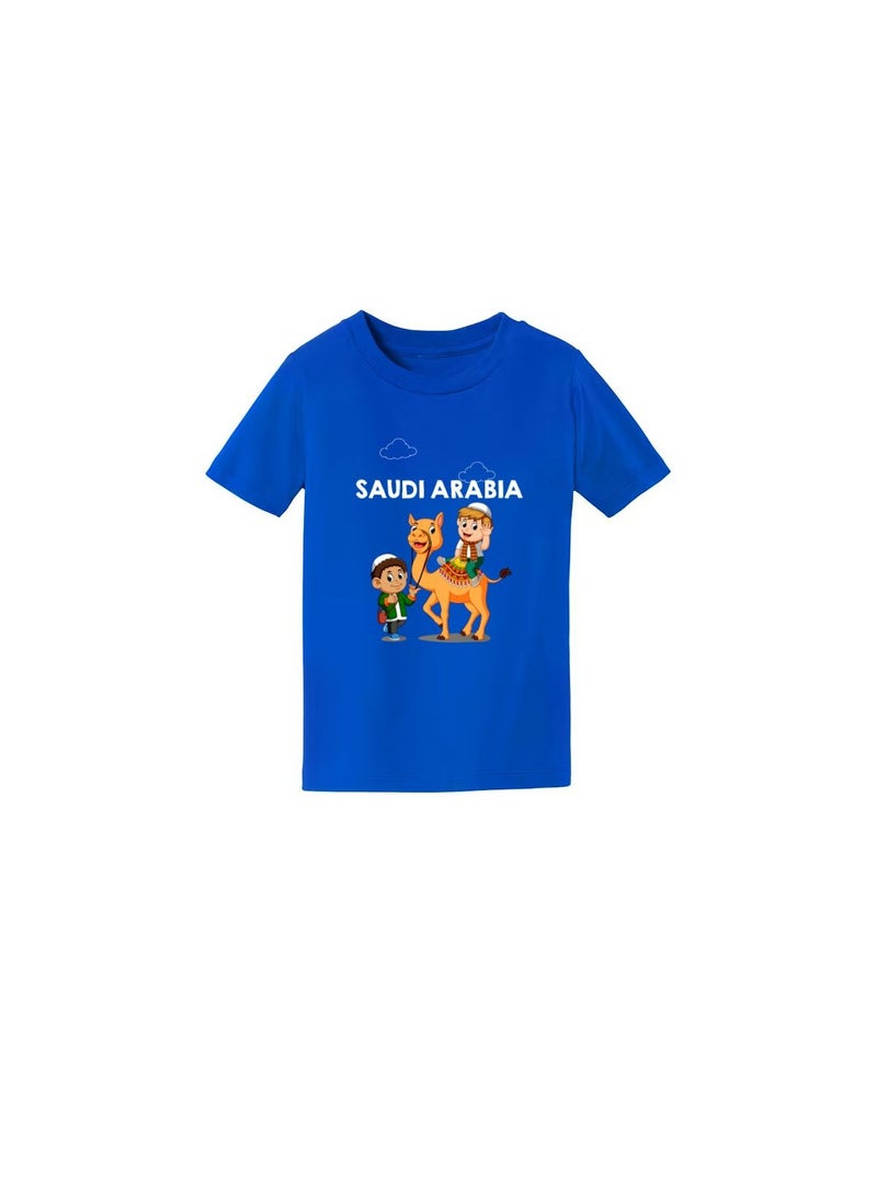Saudi Arabia-Themed Boys Souvenir T-Shirt for Kids - Short Sleeve Round Neck Cotton Tshirt - Saudi Design with Camel - Ideal for School, Playtime - Image 3