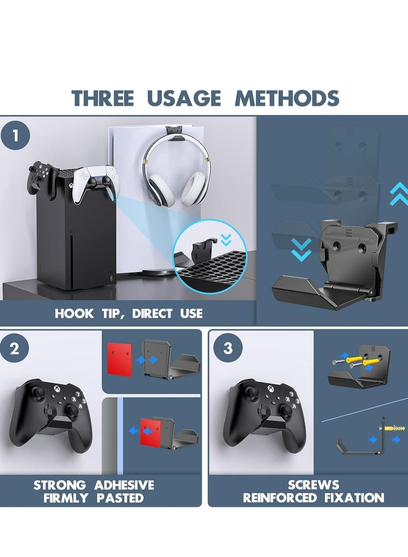 Loquat 6 Pack PS5/PS4/Xbox/Switch Controller Wall Mount with Adhesive Headset Holder, Headphone Hanger Wall Hooks - Image 3