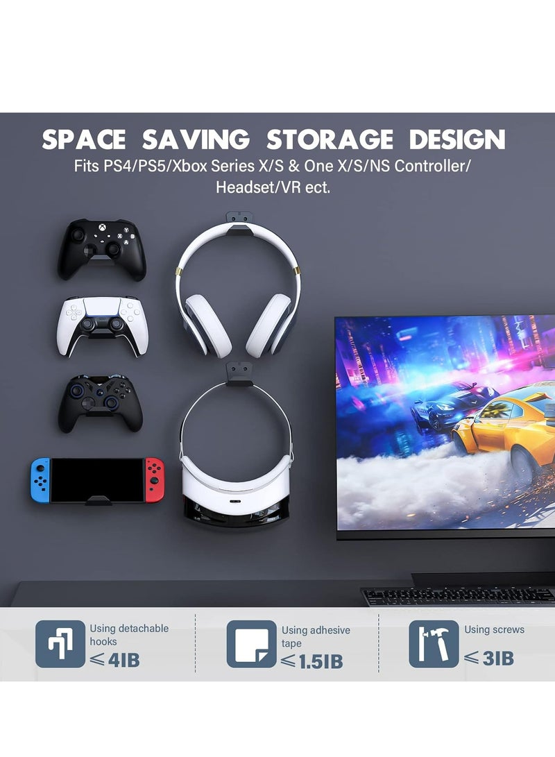 Loquat 6 Pack PS5/PS4/Xbox/Switch Controller Wall Mount with Adhesive Headset Holder, Headphone Hanger Wall Hooks - Image 4