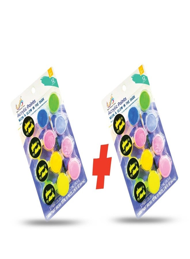 Artiggle Acrylic | 12 Paints (4 Glow in The Dark, 8 Neon color) | Art and Craft Paint,DIY for Canvas, Wood, Leather, Earthenware, Metal | 3ML each | BOGO FREE - Image 2