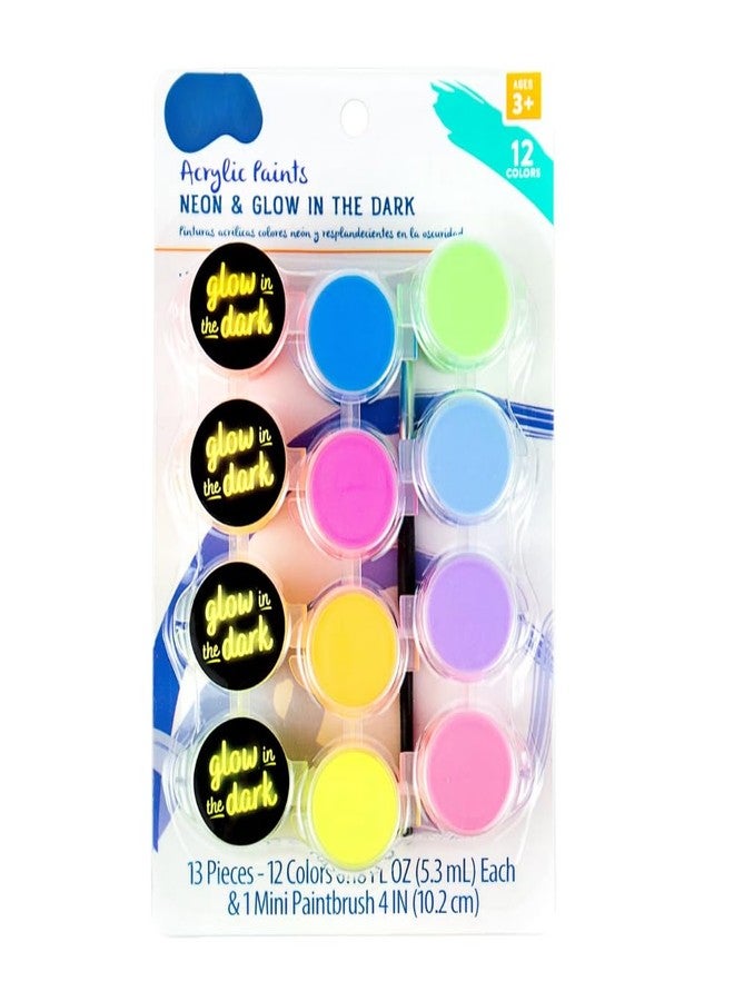 Artiggle Acrylic | 12 Paints (4 Glow in The Dark, 8 Neon color) | Art and Craft Paint,DIY for Canvas, Wood, Leather, Earthenware, Metal | 3ML each | BOGO FREE - Image 1