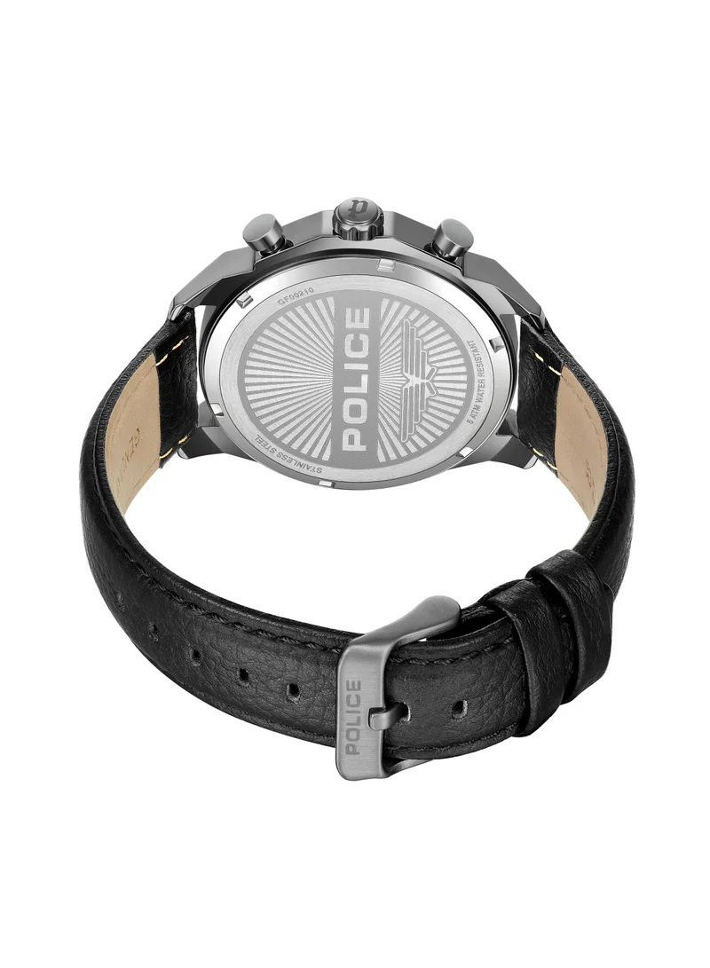 POLICE Men's Police Rangy Black Genuine Leather Strap Round Stainless Steel Case Gents Watch - 44 x 50.5mm