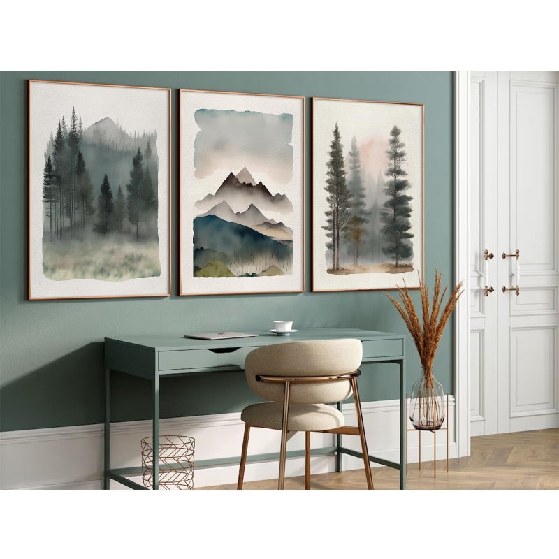 Youillne Mountain Forest Wall Art Decor Watercolor Landscape Canvas Pictures Natural Abstract Wall Art Painting Tree Forest Poster Prints Modern Artwork for Living Room Bedroom 12x16 Inch Unframed Set of 3 - Image 4