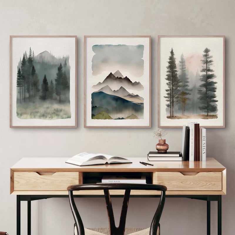 Youillne Mountain Forest Wall Art Decor Watercolor Landscape Canvas Pictures Natural Abstract Wall Art Painting Tree Forest Poster Prints Modern Artwork for Living Room Bedroom 12x16 Inch Unframed Set of 3 - Image 5