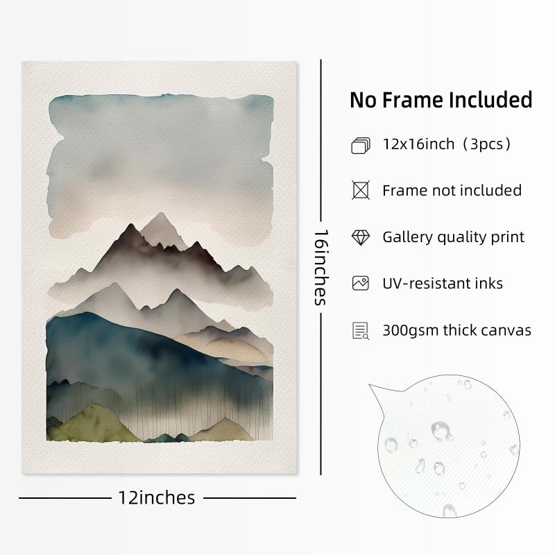 Youillne Mountain Forest Wall Art Decor Watercolor Landscape Canvas Pictures Natural Abstract Wall Art Painting Tree Forest Poster Prints Modern Artwork for Living Room Bedroom 12x16 Inch Unframed Set of 3 - Image 2