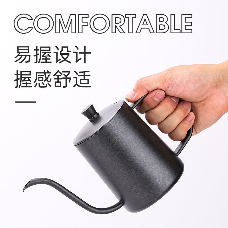 304 Stainless Steel Fine Mouth Hand Pot 600Ml Thickened Mini Long Mouth Fine Mouth Dripping Coffee Ear Pot With Lid - Image 2