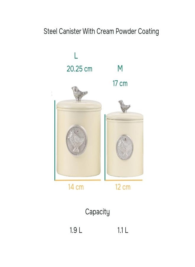 ALCU Matte Cream Powder Coated Steel Kitchen Storage Canister Set – Large & Medium (1.9L & 1.4L), Kitchen Container Set, Airtight Jars, Storage Boxes, Canisters Set for Kitchens (Set of 2) - Image 2
