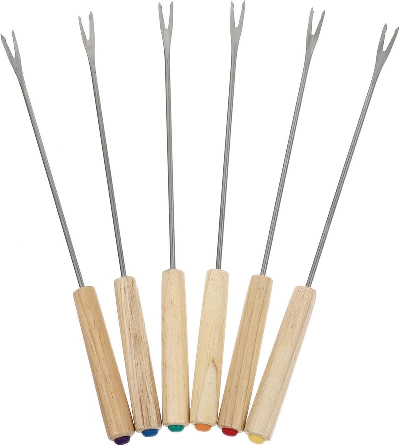 Angoily Cheese Fondue Forks Set 2 Pieces with Oak Wood Handles Stainless Steel Long Handle Bbq and Fruit Skewers for Party and Kitchen Dining - Image 1