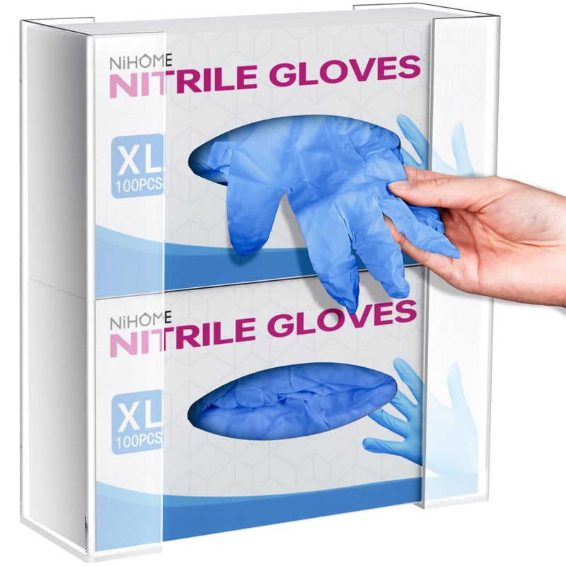 NiHome MultiTier Clear Acrylic Wall Mount Glove Box Holder Tissue Box Dispenser for Kitchen Bathroom Garage Lab Salon SpaceSaving Adjustable Organizer for Gloves Tissues Baby Wipes 2Tier - Image 2