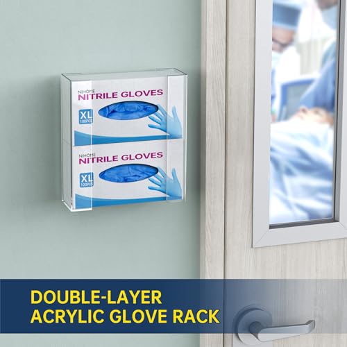 NiHome MultiTier Clear Acrylic Wall Mount Glove Box Holder Tissue Box Dispenser for Kitchen Bathroom Garage Lab Salon SpaceSaving Adjustable Organizer for Gloves Tissues Baby Wipes 2Tier - Image 3