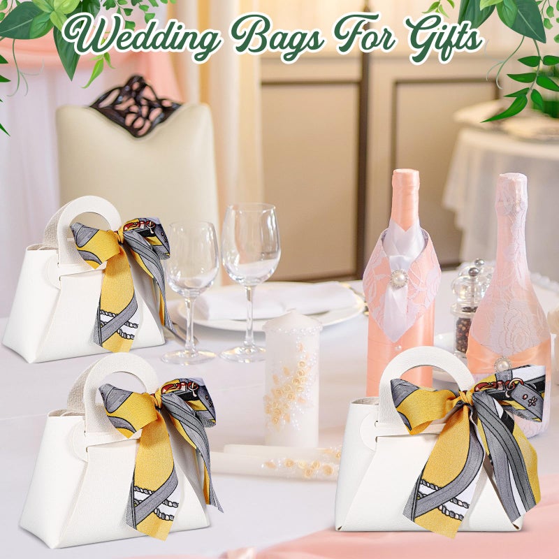 Abbylike 18 Pcs PU Leather Purse Gift Bags with Handles Ribbon Wedding Purse Party Favor Bags Valentines Candy Boxes for Baby Showers Birthday Wedding (White) - Image 5