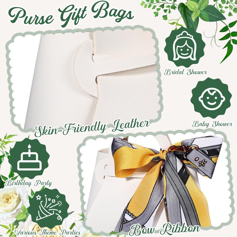 Abbylike 18 Pcs PU Leather Purse Gift Bags with Handles Ribbon Wedding Purse Party Favor Bags Valentines Candy Boxes for Baby Showers Birthday Wedding (White) - Image 3