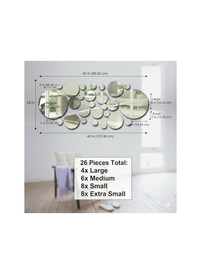 S-TOP 26 Pcs Acrylic Polka Dot Wall Mirror Stickers | DIY Decorative Art Decals for Home, Party, Bedroom & Living Room Mural - Image 3