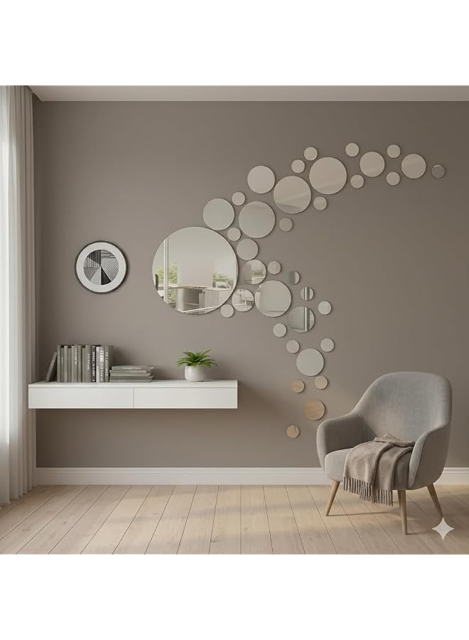 S-TOP 26 Pcs Acrylic Polka Dot Wall Mirror Stickers | DIY Decorative Art Decals for Home, Party, Bedroom & Living Room Mural - Image 1