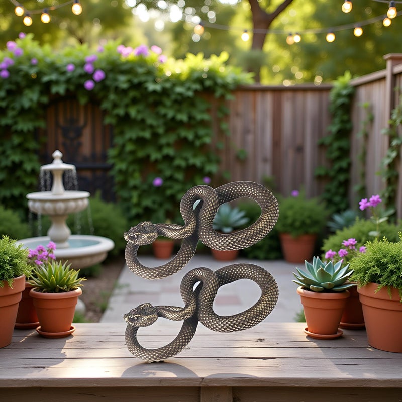 Tnyvm 2Pcs Bronze Snake Figurine Decor High Simulation Fantasy Brass Vintage Style Snake Statue for Office Snake Sculpture for Desktop, Men's Pendants - Image 2