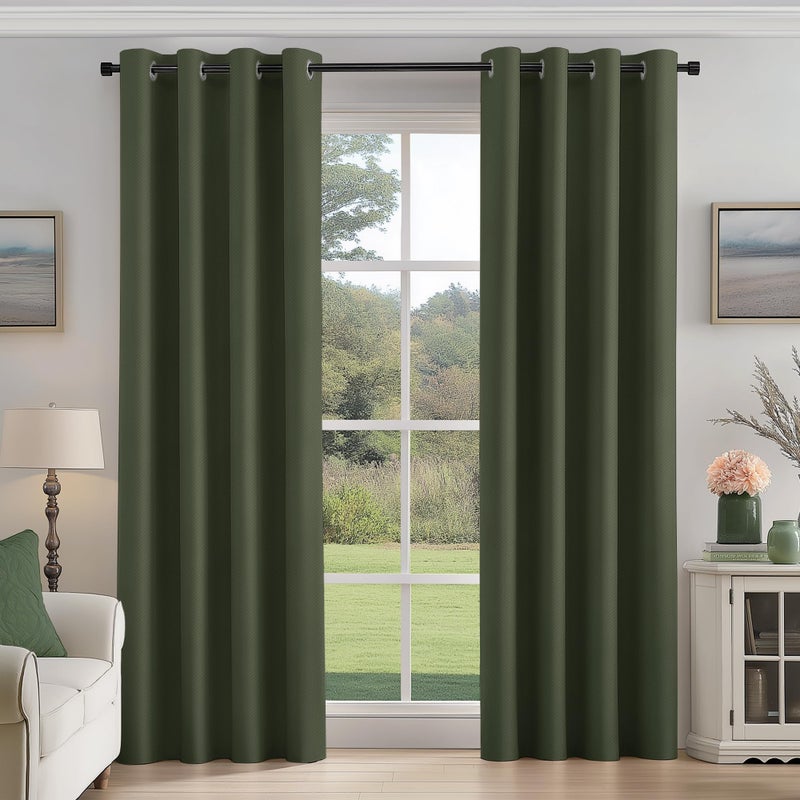 FMFUNCTEX 100% Blackout Curtains for Bedroom, Olive Green Curtains 84 Inches Long Textured Thermal Insulated Curtains for Living Room Drapes, Black Out Drapery Grommet Room Darkening 2 Panels - Image 1