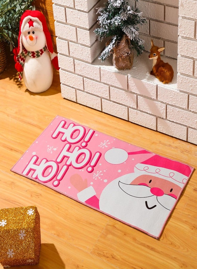 Demissle Santa Claus Christmas Doormat Boho Christmas Doormat Non Slip Door Mat Rubber Backing Holiday Welcome Floor Mats for Christmas Home Garden Indoor Outdoor Decoration, 16 x 32 Inch (Pink) - Image 3