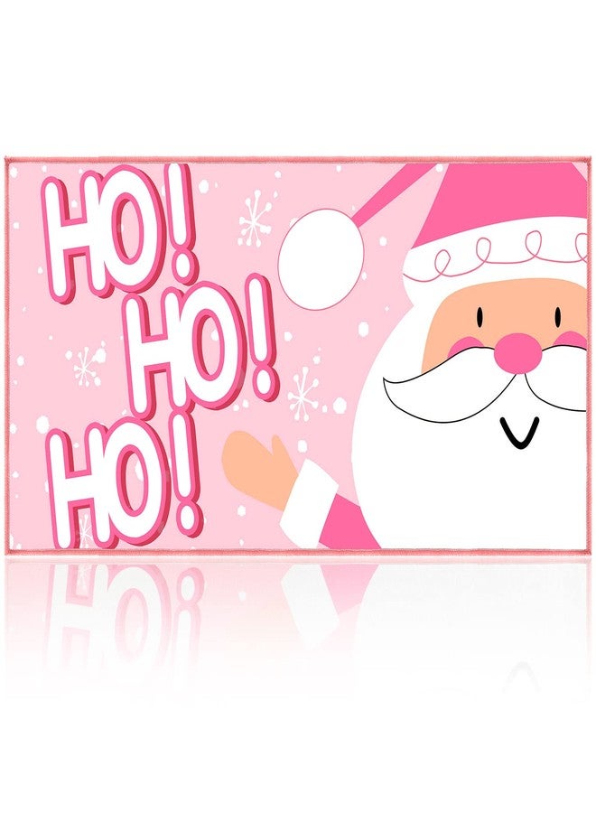 Demissle Santa Claus Christmas Doormat Boho Christmas Doormat Non Slip Door Mat Rubber Backing Holiday Welcome Floor Mats for Christmas Home Garden Indoor Outdoor Decoration, 16 x 32 Inch (Pink) - Image 1