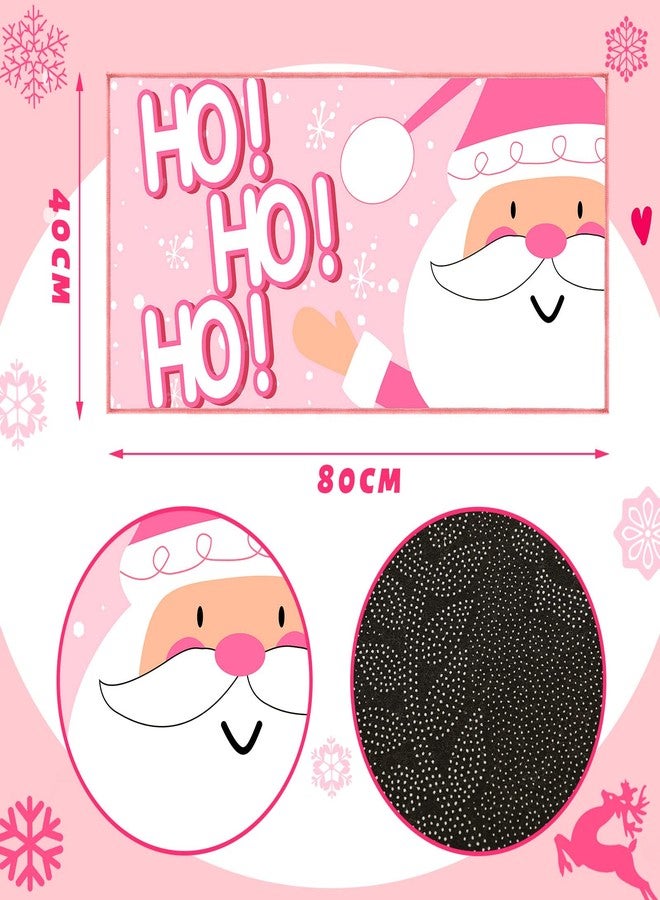 Demissle Santa Claus Christmas Doormat Boho Christmas Doormat Non Slip Door Mat Rubber Backing Holiday Welcome Floor Mats for Christmas Home Garden Indoor Outdoor Decoration, 16 x 32 Inch (Pink) - Image 2