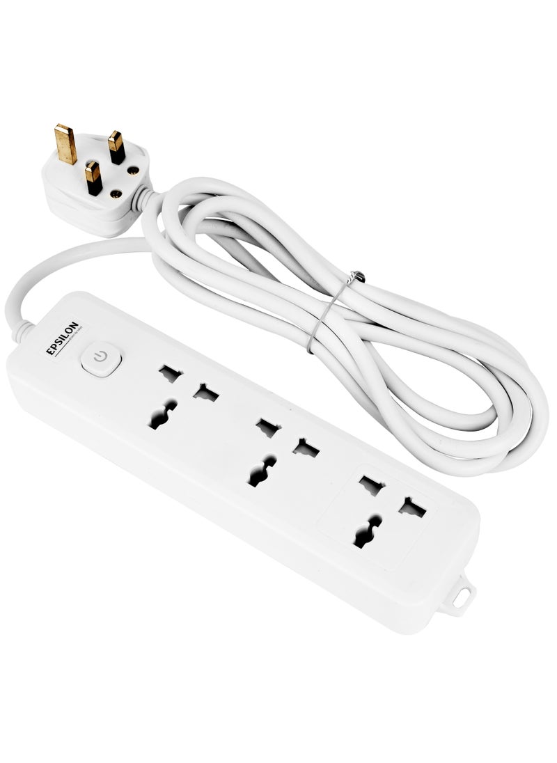 Epsilon Epsilon 3 way Extension Socket- EPSES1392/ Equipped with 750-Degree Fire Proof Temperature and Child Safety Shutter/ 3 m Cord  - Image 1