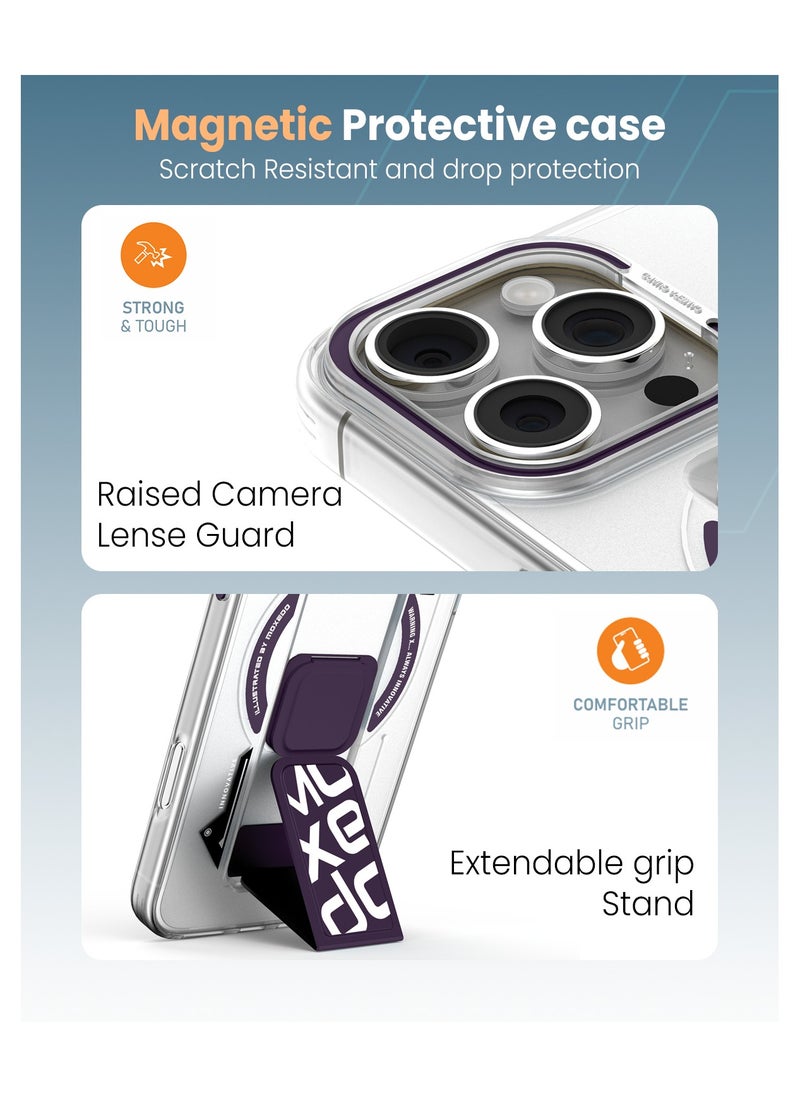 Moxedo Moxedo Magnetic Protective Case Scratch Resistant Drop Protection with Built-in Extendable Grip Stand Compatible for iPhone 16 Pro Max 6.9 inch - Purple  - Image 3