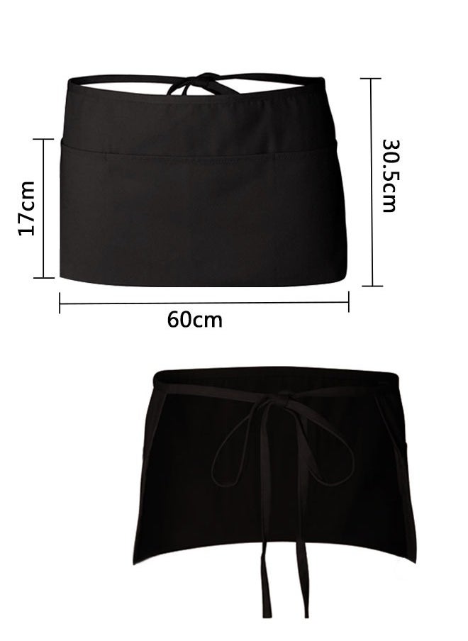 HAWAWA - 2 Pack Waitress Apron with 3 Pockets Water resistant, Server Aprons with Long Straps, Waiter Short Half Waist Servers Apron 30cm Black - Image 1