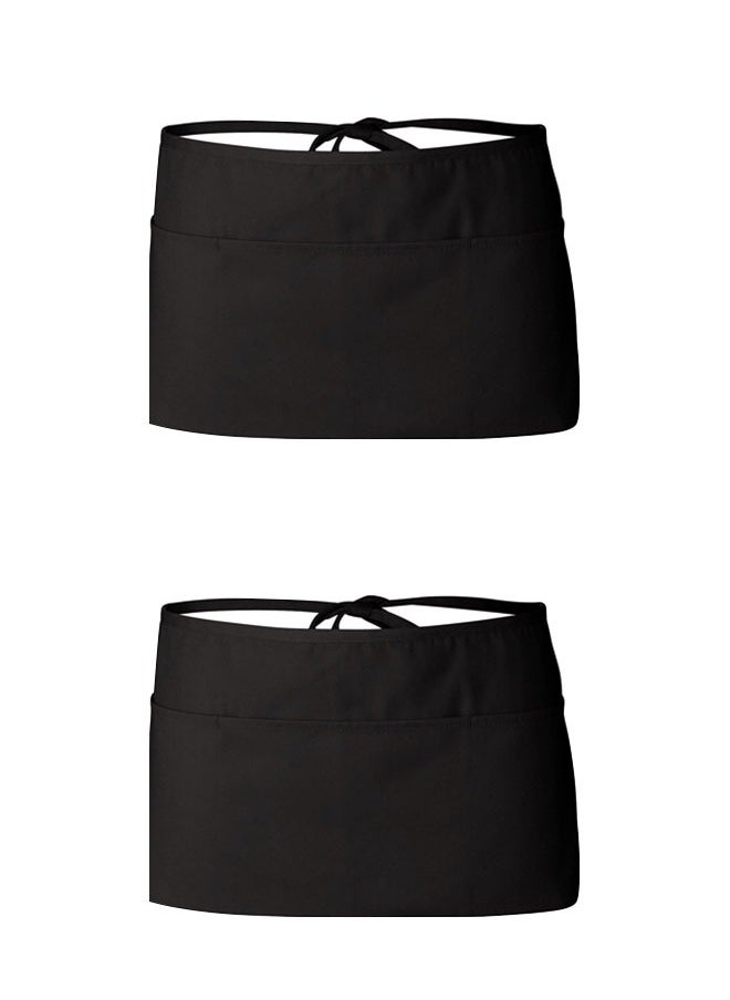 HAWAWA - 2 Pack Waitress Apron with 3 Pockets Water resistant, Server Aprons with Long Straps, Waiter Short Half Waist Servers Apron 30cm Black - Image 1