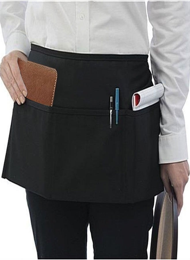 HAWAWA - 2 Pack Waitress Apron with 3 Pockets Water resistant, Server Aprons with Long Straps, Waiter Short Half Waist Servers Apron 30cm Black - Image 1