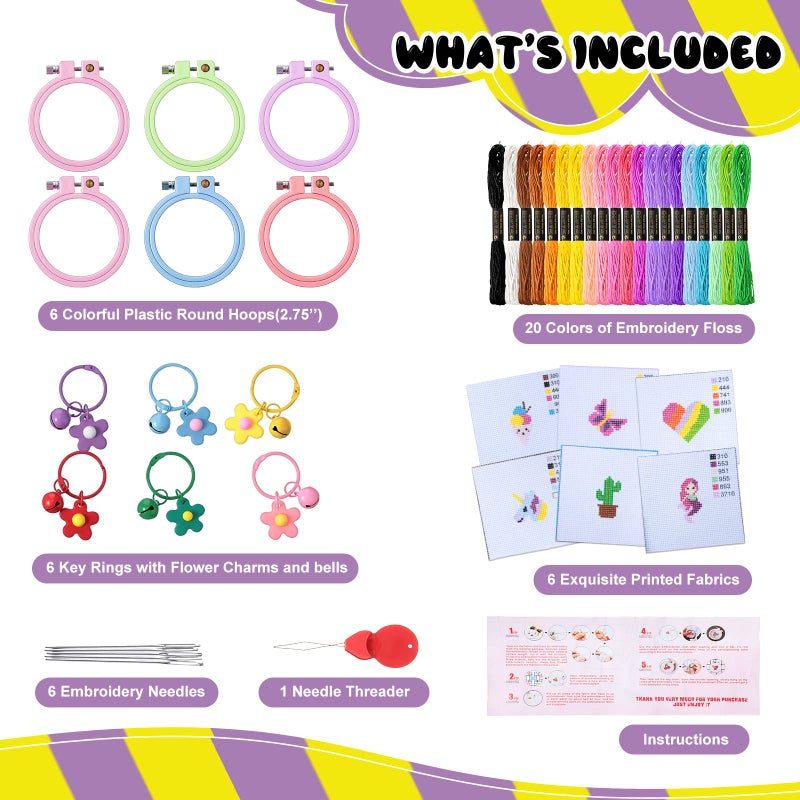 Chuangdi 6 Sets Cross Stitch Kits for Beginners Embroidery Kit Cross Stitch for Kids Embroidery Stitches Practice Needlepoint for Starters - Image 2