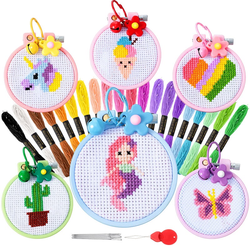 Chuangdi 6 Sets Cross Stitch Kits for Beginners Embroidery Kit Cross Stitch for Kids Embroidery Stitches Practice Needlepoint for Starters - Image 1