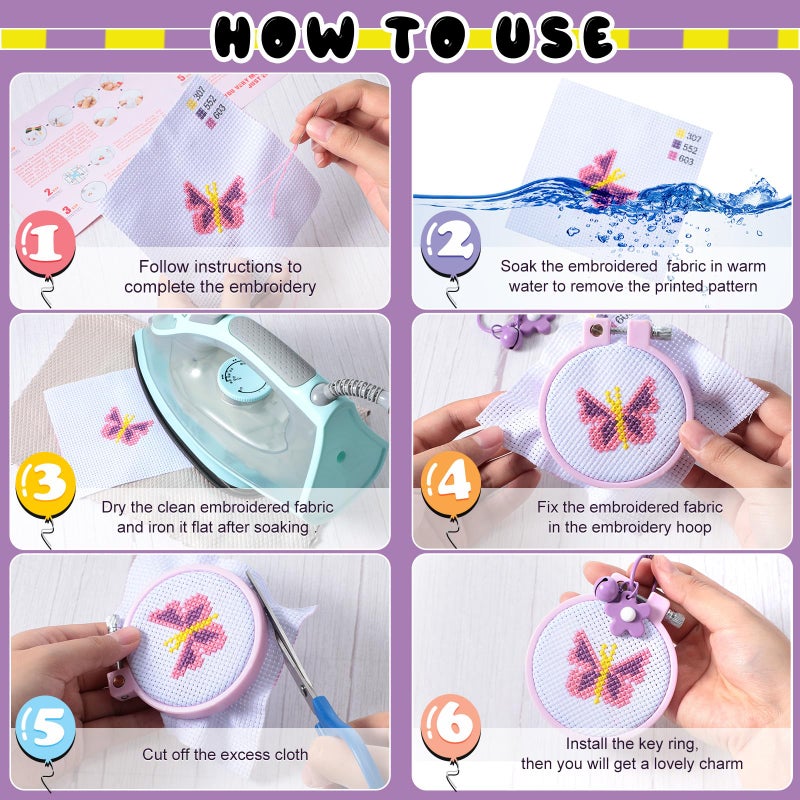 Chuangdi 6 Sets Cross Stitch Kits for Beginners Embroidery Kit Cross Stitch for Kids Embroidery Stitches Practice Needlepoint for Starters - Image 5