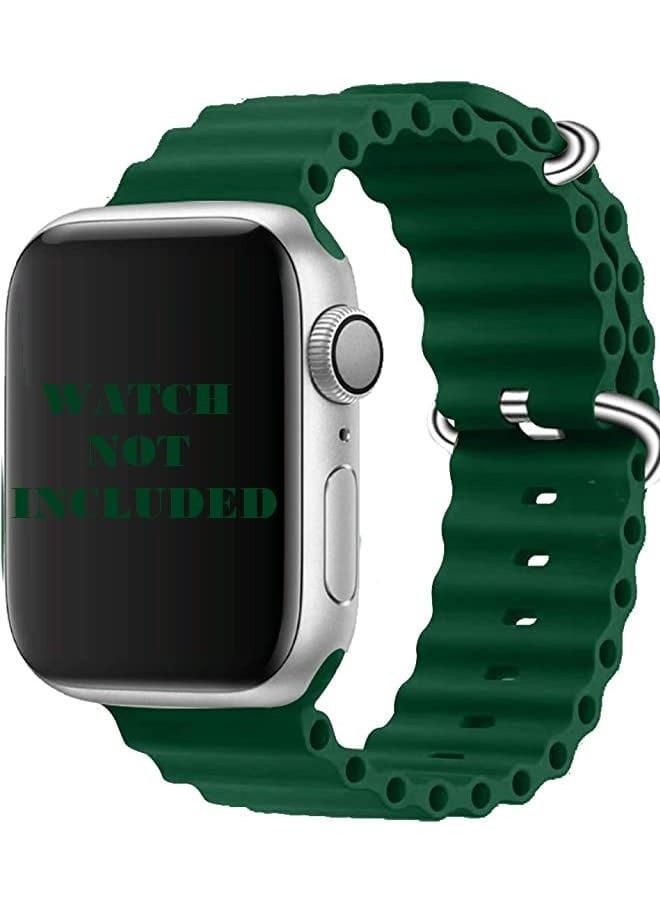 Ocean - Soft Silicone Ocean Band Compatible with Apple Watch Ultra Band 49mm,45mm,44mm,42mm for Men Women High Qulaity Adjustable Bands for Apple iWatch Series 8,7,SE,6,5,4,3,2,1 Green - Image 1