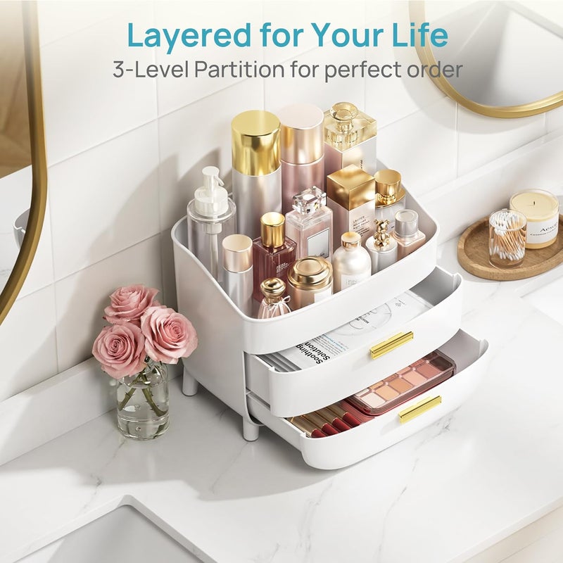 Vtopmart 3-Tier Skincare Makeup Organizer with Drawers for Vanity and Bathroom Countertop, Large Cosmetic Storage Box Case for Dresser, with Non-Slip Base - Image 4