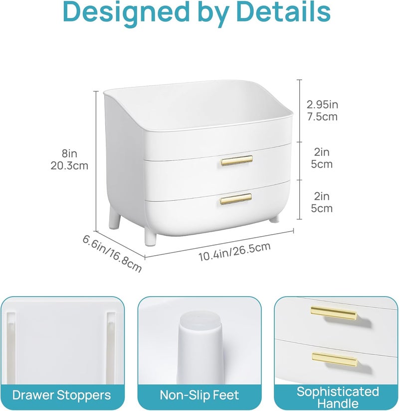 Vtopmart 3-Tier Skincare Makeup Organizer with Drawers for Vanity and Bathroom Countertop, Large Cosmetic Storage Box Case for Dresser, with Non-Slip Base - Image 2