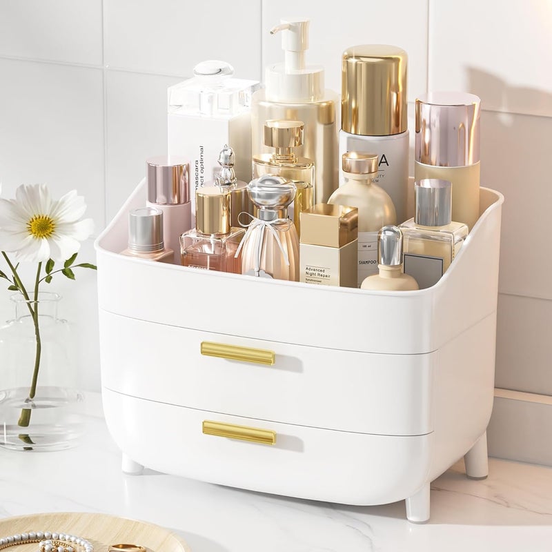 Vtopmart 3-Tier Skincare Makeup Organizer with Drawers for Vanity and Bathroom Countertop, Large Cosmetic Storage Box Case for Dresser, with Non-Slip Base - Image 1