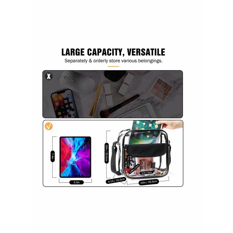 SOLARAE Clear Crossbody Bag, See Through Clear Purse Handbags with Adjustable Strap, Transparent Waterproof PVC Messenger Shoulder Bag for Women Work Sport Concert, Clear - Image 3