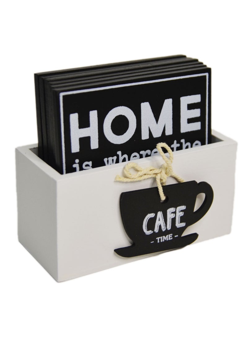 6-Piece Wooden Coaster Set with Holder - 10x10 cm, Stylish Drink Coasters with Inspirational Quotes, Durable & Non-Slip Design for Home & Office  - Image 4