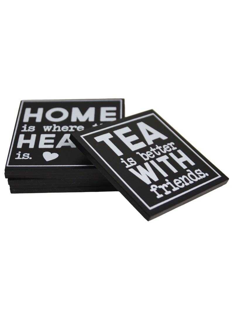 6-Piece Wooden Coaster Set with Holder - 10x10 cm, Stylish Drink Coasters with Inspirational Quotes, Durable & Non-Slip Design for Home & Office  - Image 3
