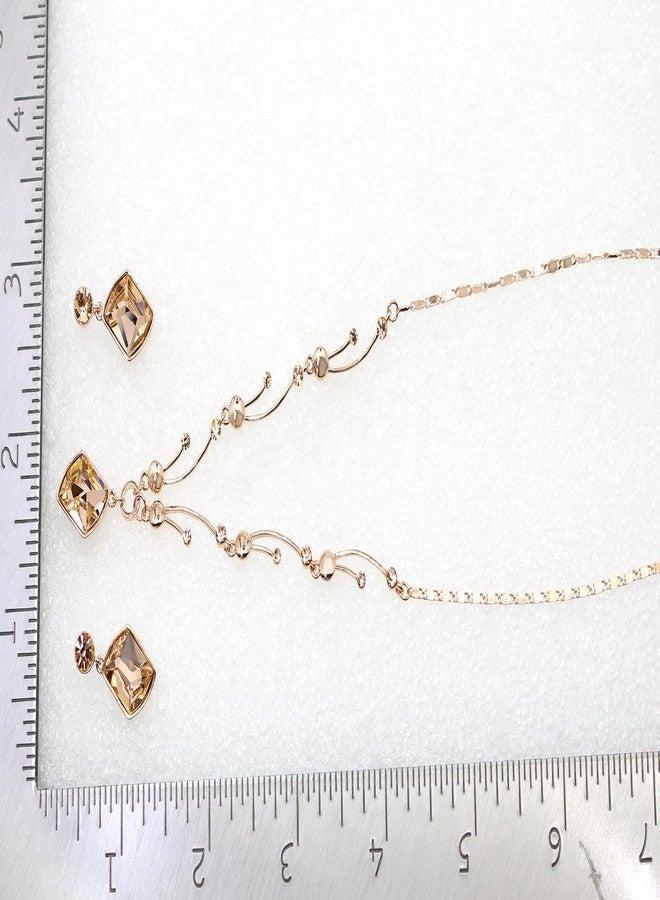 Faship Gorgeous Champagne Premium Rhinestone Crystal Floral Necklace Earrings Set - Champagne - Image 5