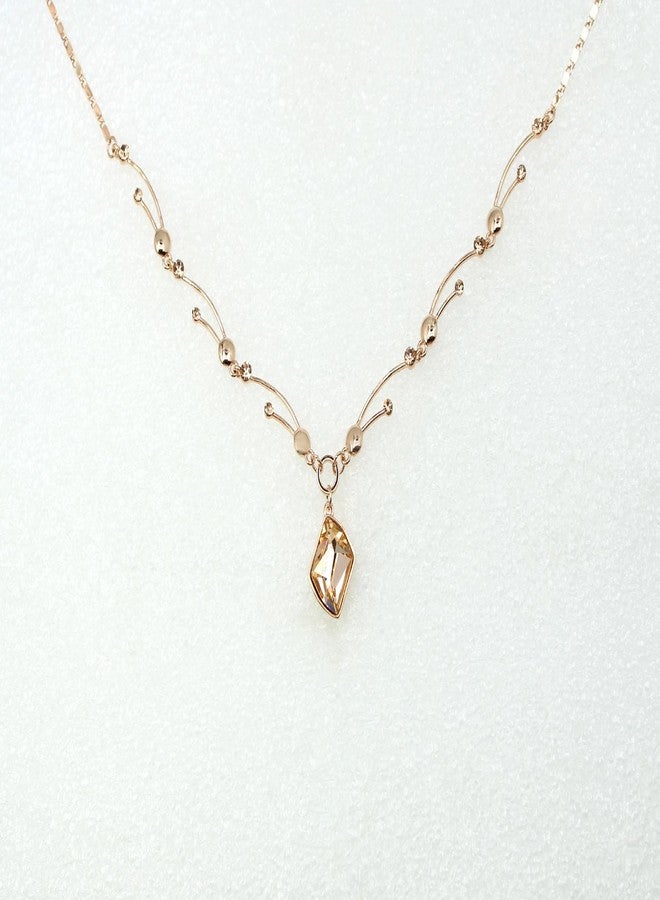 Faship Gorgeous Champagne Premium Rhinestone Crystal Floral Necklace Earrings Set - Champagne - Image 3