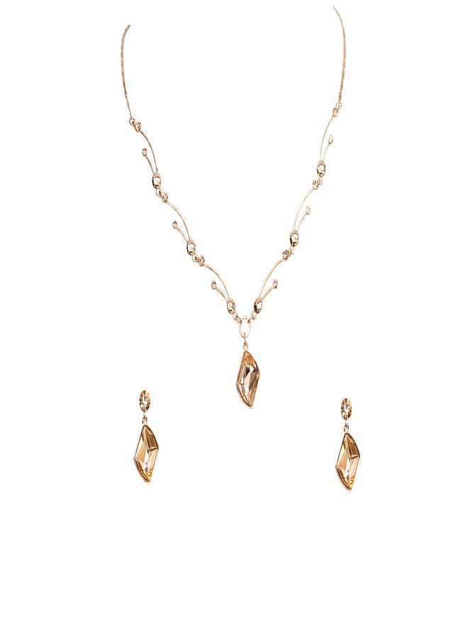 Faship Gorgeous Champagne Premium Rhinestone Crystal Floral Necklace Earrings Set - Champagne - Image 1