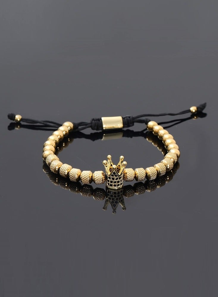 3Pcs Luxury Gold Numeral Crown Bracelet Set Stainless Steel Braided Bangle Jewelry Gifts Gold - Image 3
