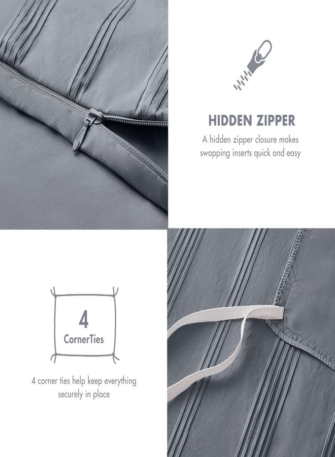 Madison Park Essentials King Duvet Cover Set Modern Minimalist Duvet Set with Premium Grey Woven Polyester Stripe Front & Ultra-Soft Brushed Microfiber Reverse, 4 Corner Ties, King - Image 5