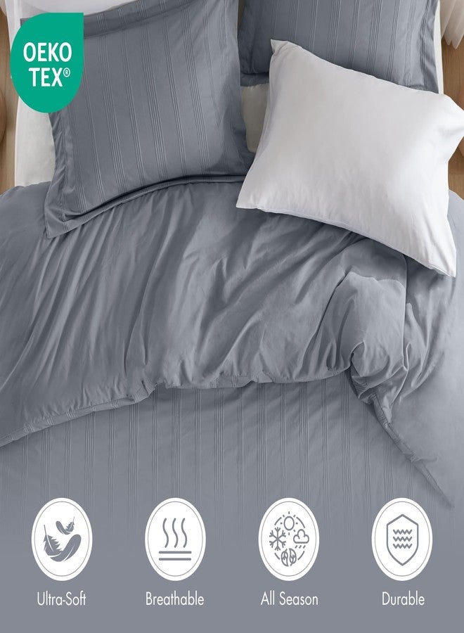 Madison Park Essentials King Duvet Cover Set Modern Minimalist Duvet Set with Premium Grey Woven Polyester Stripe Front & Ultra-Soft Brushed Microfiber Reverse, 4 Corner Ties, King - Image 3