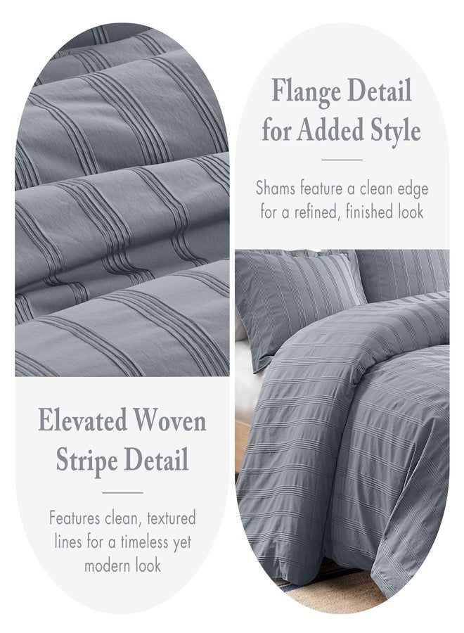 Madison Park Essentials King Duvet Cover Set Modern Minimalist Duvet Set with Premium Grey Woven Polyester Stripe Front & Ultra-Soft Brushed Microfiber Reverse, 4 Corner Ties, King - Image 4