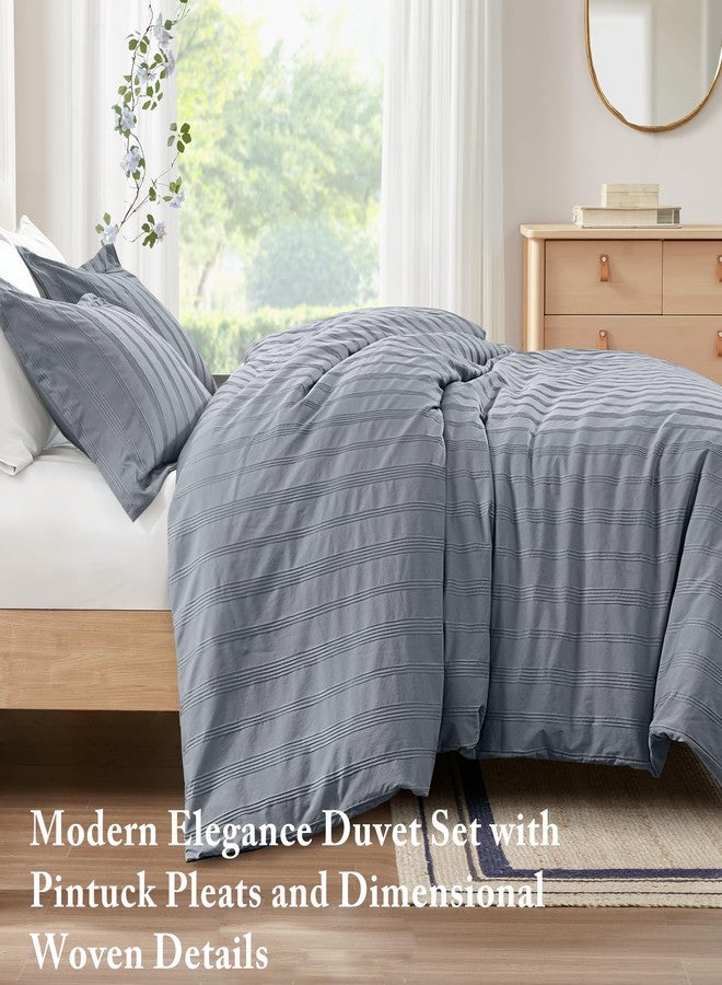 Madison Park Essentials King Duvet Cover Set Modern Minimalist Duvet Set with Premium Grey Woven Polyester Stripe Front & Ultra-Soft Brushed Microfiber Reverse, 4 Corner Ties, King - Image 2